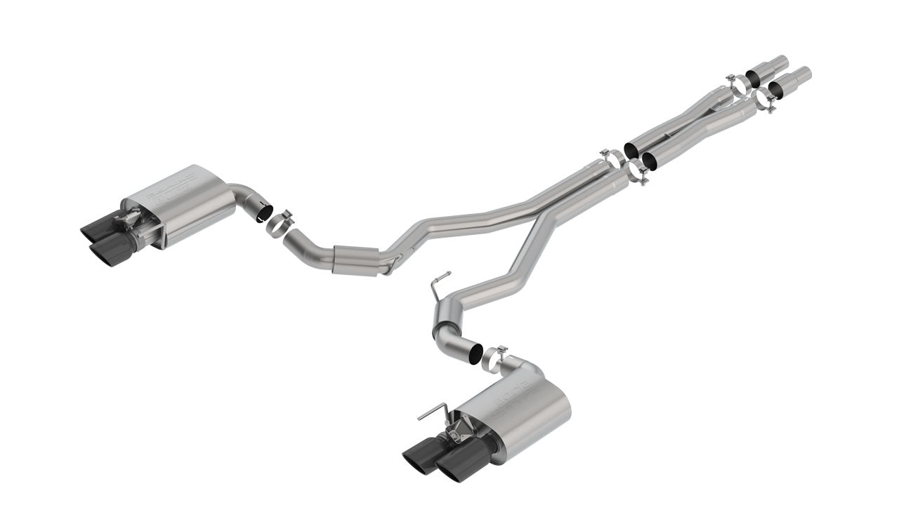 Borla 2018-23 Mustang GT 5.0 S-Type Exhaust System Round Angle-Cut Bright Carbon Fiber Tips