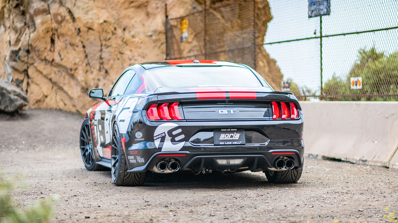 Borla 2018-23 Mustang GT 5.0 S-Type Cat-Back Exhaust Black Chrome Round Rolled Angle-Cut Tips