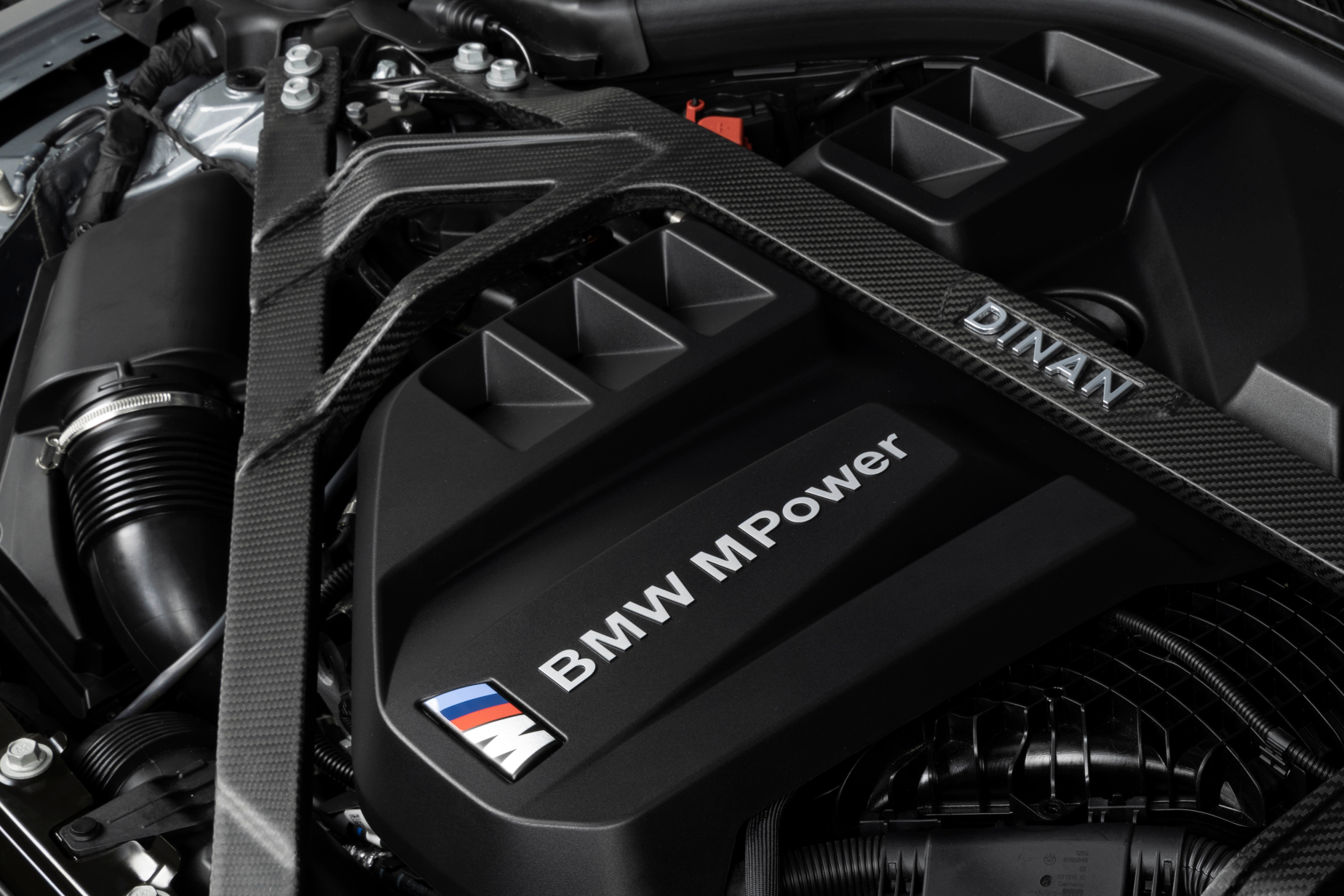 Dinan Matte Carbon Fiber Strut Tower Brace - 2021-2026 BMW M2/M3/M4 Part #  D180-0015-B